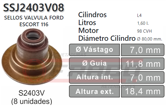 JUNTA DE SELLOS VALV FORD ESCORT 1.6 85/89 (8und)
