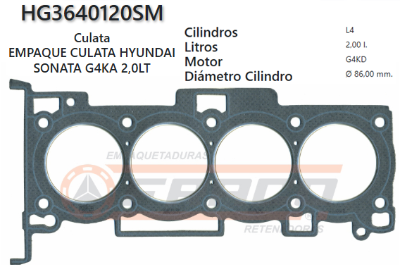 JUNTA DE CULATA HYUNDAI SONATA N20, Y20, K5, G4KA-KC 08/12 (1.8mm)