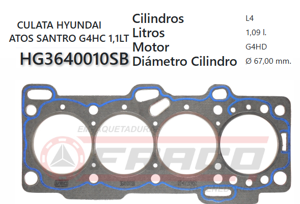 JUNTA DE CULATA HYUNDAI SANTRO G4N 12V, 1.1 97/03