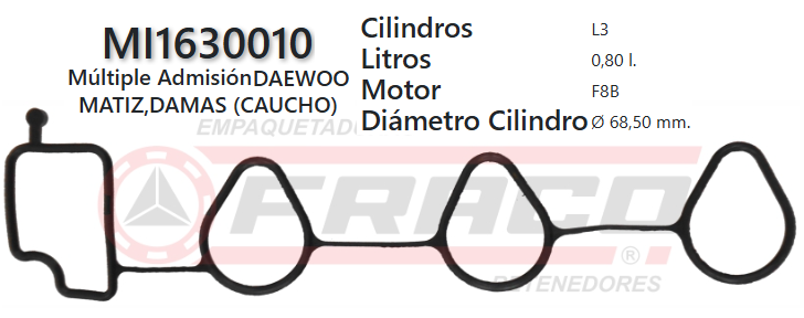 JUNTA DE ADMISION DAEWOO MATIZ / TICO, F8CV, 800CC, 96/03
