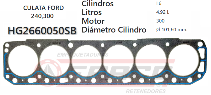 JUNTA DE CULATA FORD 240/300 F150 65/96,F250 3.9/4.9L 65/84