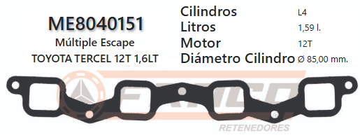 JUNTA DE ESCAPE. TOYOTA COROLLA 2/3T 72/82 12 VAL  - METAL