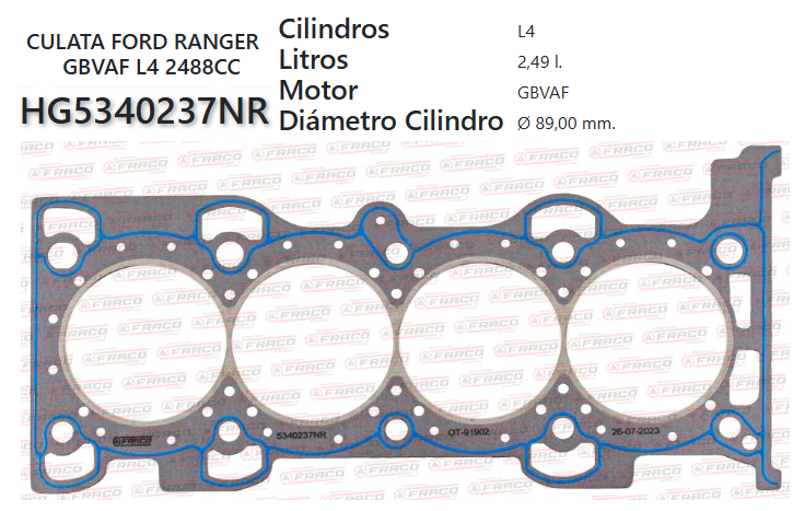 JUNTA DE CULATA FORD ESCAPE, RANGER, FUSION GBVAF 2.5L 11/17