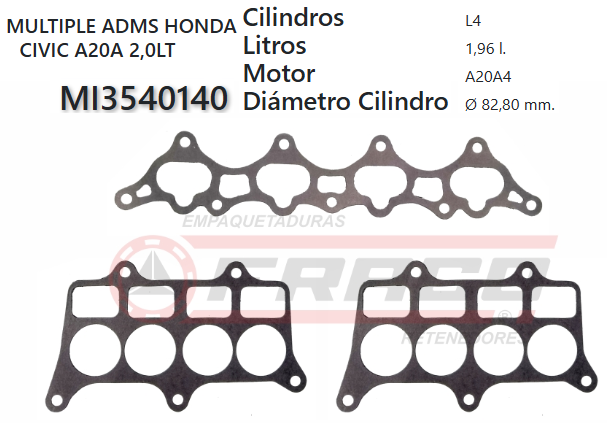 JUNTA DE ADMISION HONDA ACCORD A20A 85/UP 12VAL