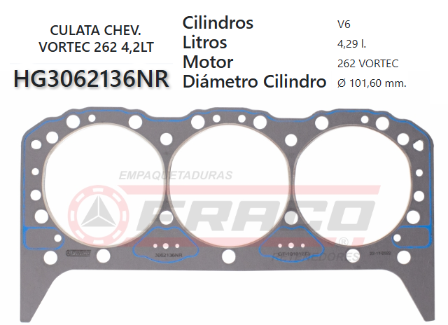 JUNTA DE CULATA CHEVROLET 262 MINI BLAZER S-10 4.3L 96/99