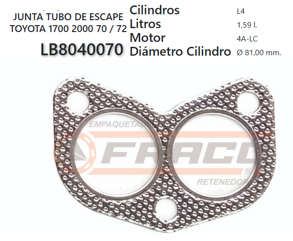 JUNTA DE MUFFLER TOYOTA 7/8/16/18R,2/3T,3A