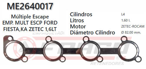 JUNTA DE ESCAPE. FORD KA FIESTA, ZETC, ROCAM, 1.6L, 01/04