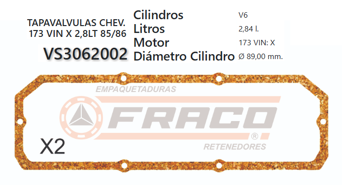 JUNTA DE T/VALVULA CHEVROLET CELEBRITY 173 F.I, 85/86 2.8 (PAR)