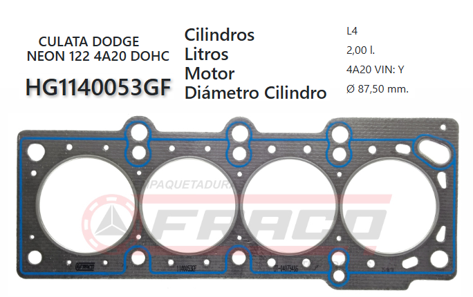 JUNTA DE CULATA CHRYSLER NEON 122 4A20 DOHC 2000CC
