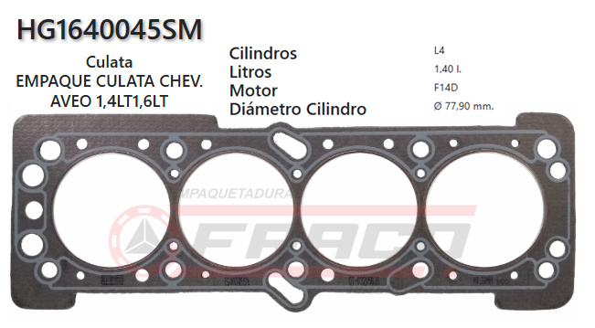 JUNTA DE CULATA CHEVROLET AVEO/OPTRA F14D3/5 1.4/1.6L 06/08 (2.0MM)