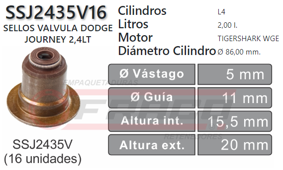 JUNTA DE SELLOS VALV DODGE CHRYSLER PATRIOT JOURNEY ED3 2.4L 07UP (16UND)