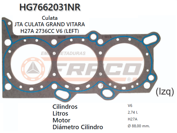 JUNTA DE CULATA SUZUKI GRAND VITARA XL-7 H27A 2.7L 01/UP (IZQ)