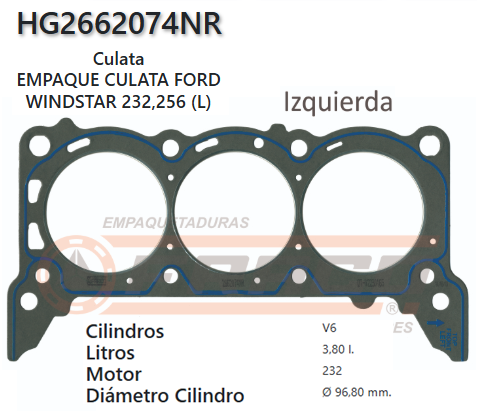 JUNTA DE CULATA FORD WINDSTAR, F-150 232  3.8/4.2L 96UP (IZQ)