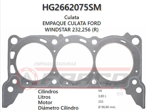 JUNTA DE CULATA FORD WINDSTAR, F-150 232 4.2L 96/98 (DER)