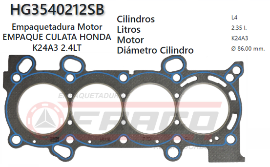 JUNTA DE CULATA HONDA CRV USA, ACCORD, CIVIC K20A 2.0/2.4L 03/11