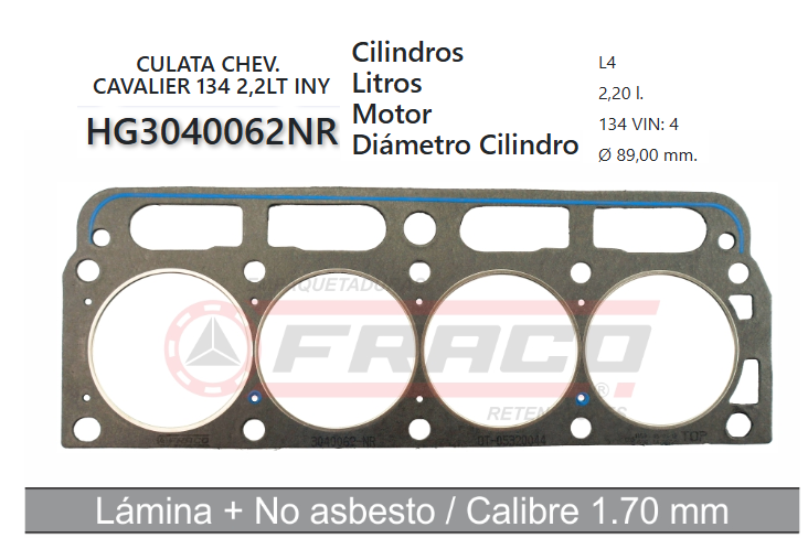 JUNTA DE CULATA CHEVROLET CAVALIER S10 134 2.2 98/02