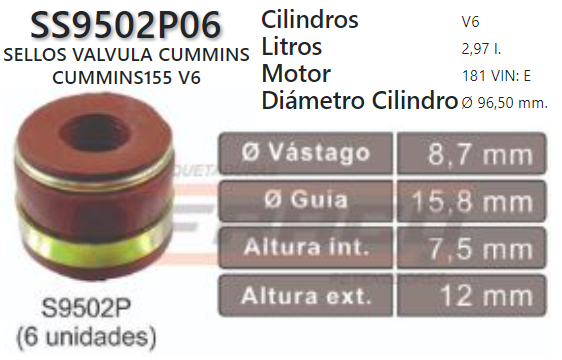JUNTA DE SELLOS VALV CUMMINS V6 155/185/210 (6 und)