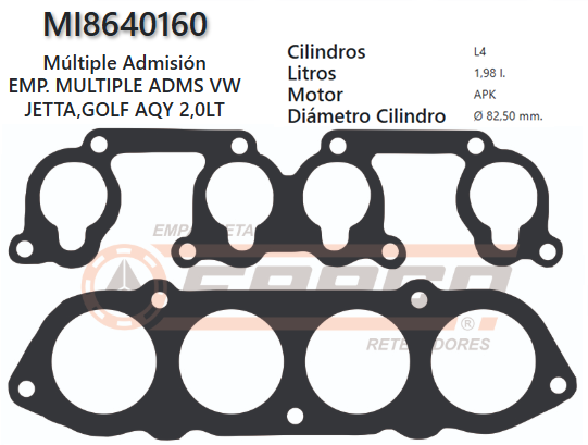 JUNTA DE ADMISION VOLKSWAGEN GOLF, JETTA, POLO, PASSAT, BETTLE 98/2010