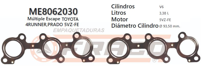 JUNTA DE ESCAPE. TOYOTA HILUX / RUNNER/ PRADO 5VZ-FE 3.4 99/00 (X2)