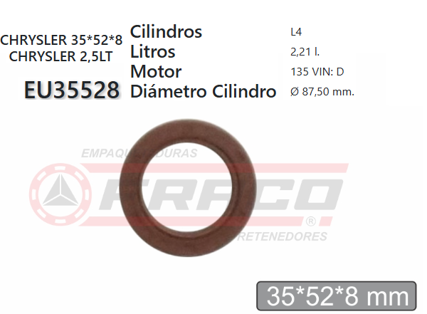 Junta de RETENEDORA CHRYSLER 135/153 - 2.2-2.5L - 82/93 35X52X8