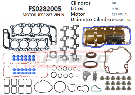 Junta de JUEGO JUNTAS JEEP GRAND CHEROKEE 287 / DODGE RAM / DAKOTA 4.7L 99/07