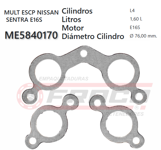 JUNTA DE ESCAPE. NISSAN SENTRA E13/E15 85/88