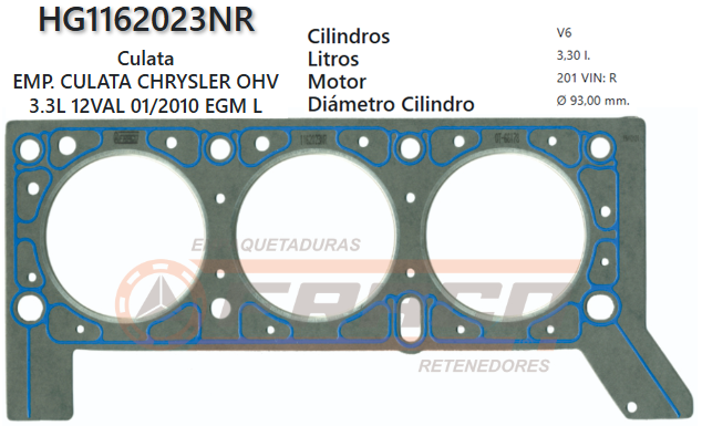 JUNTA DE CULATA CHRYSLER CARAVAN OHV 3.3L, EGM, 12VAL, 01/10 (IZQ)