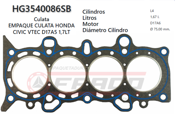 JUNTA DE CULATA HONDA CIVIC D17A1..A7, D17Z3 01/UP
