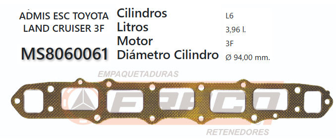 JUNTA DE ADM Y ESCAPE TOYOTA LAND CRUISER 3F 85/88 4000cc