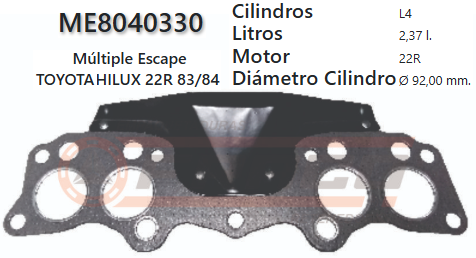JUNTA DE ESCAPE. TOYOTA HILUX  22R CARB. 80/84 2.4 CON PROTECTOR