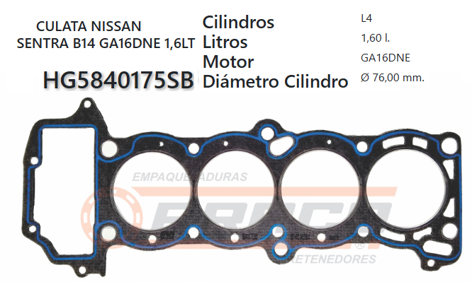 JUNTA DE CULATA NISSAN SENTRA GA16DNE B14 91/94