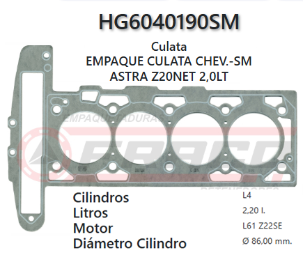 JUNTA DE CULATA CHEVROLET CAVALIER, COBALT ASTRA Z20NET/Z22SE 2.2L 00/08 2.0MM