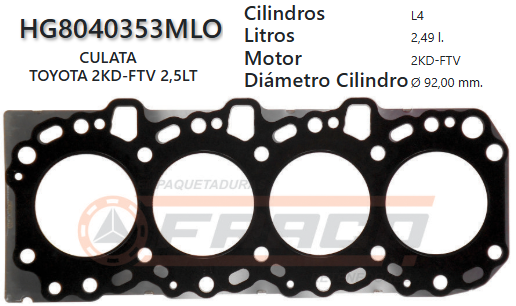 JUNTA DE CULATA TOYOTA HI-LUX 2KD-FTV 2.5 04/UP