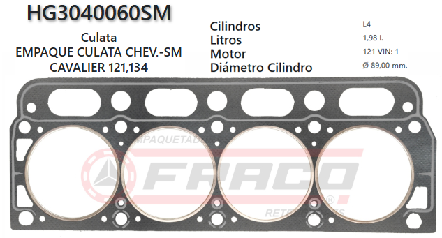 JUNTA DE CULATA CHEVROLET CAVALIER 121/134 OHV 90/97 (SOBRE MEDIDA)