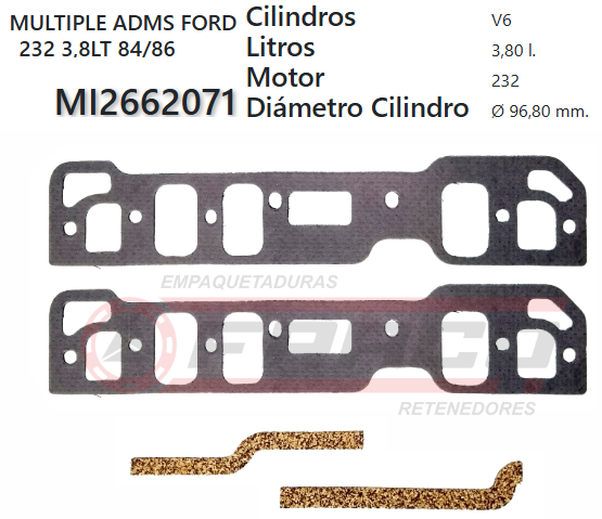 JUNTA DE ADMISION FORD MUSTANG 232 3.8 84/86