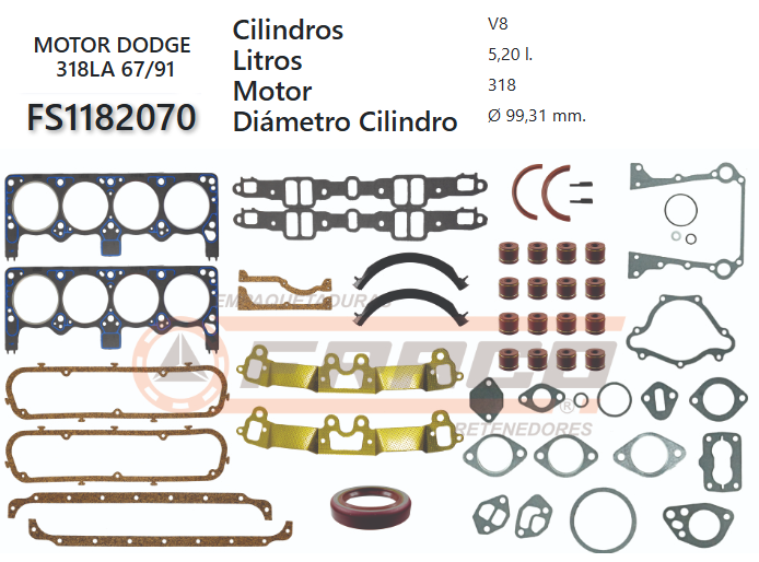 Junta de JUEGO JUNTAS DODGE 318 LA D300 67/91