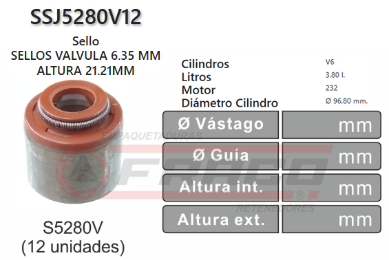 JUNTA DE SELLOS VALV FORD WINDSTAR, F-150 232 4.2L 96/98