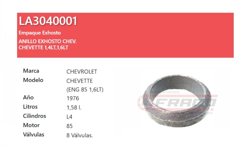 JUNTA DE MUFFLER CHEVROLET CHEVETTE 1.4/1.6 76/98