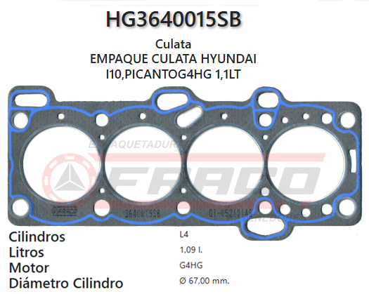 JUNTA DE CULATA HYUNDAI ATOS GETZ SANTRO G4HE/G4HG 1.1L 04/07