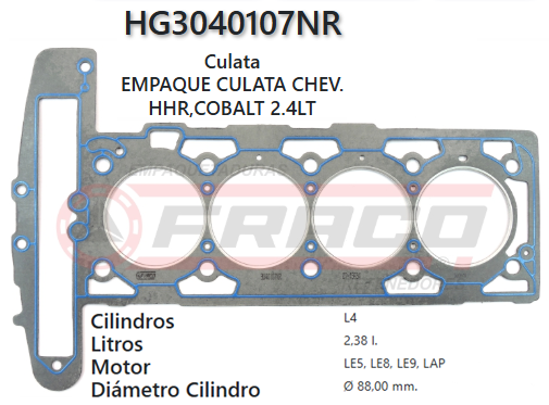JUNTA DE CULATA CHEVROLET CAPTIVA, HHR, LE9 A24XE 2.4L 10/12