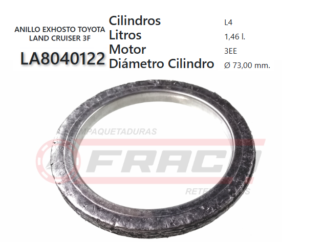 JUNTA DE MUFFLER TOYOTA 22R,2/3E,3A,4A/F,2/12R,5MG,7MG,3F.