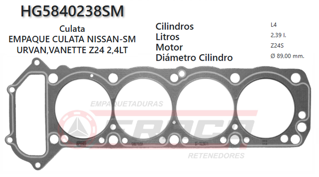 JUNTA DE CULATA NISSAN VANETTE Z24E 2.4 81/UP (2.0MM)