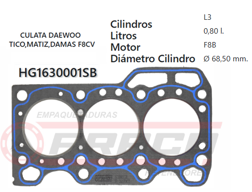 JUNTA DE CULATA DAEWOO SPARK / MATIZ / TICO, F8CV, 800CC, 96/03