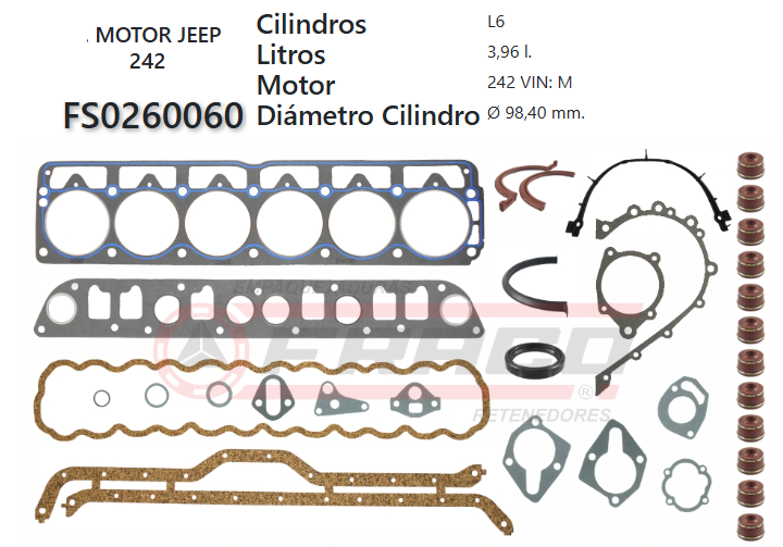 Junta de JUEGO JUNTAS JEEP/CHEROKKE/COMANCHE 87/90 242 4000cc