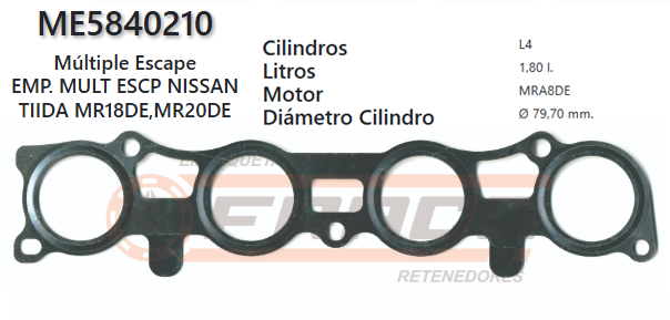 JUNTA DE ESCAPE. NISSAN TIIDA, CUBE, VERSA MR18DE 1.8 07/UP