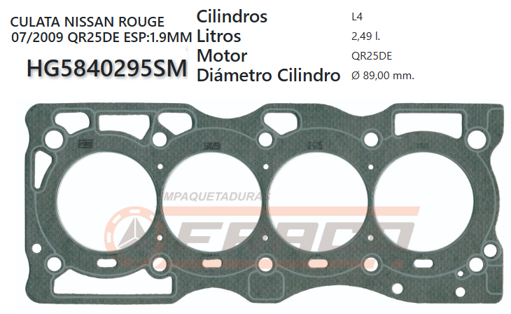 JUNTA DE CULATA NISSAN ROUGE / ALTIMA QR25DE 2.5L 07/10