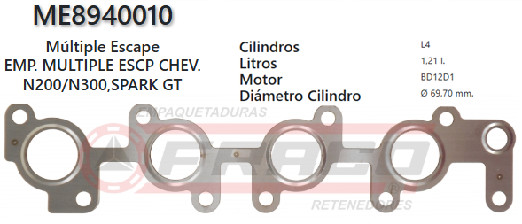 JUNTA DE ESCAPE. CHEVROLET SPARK N200/300, BD12D1, GT, 12L, 09UP