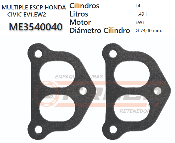 JUNTA DE ESCAPE. HONDA CIVIC 83 UP.EW/EW1 12 VAL (2 und)