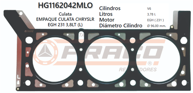 JUNTA DE CULATA CHRYSLER / DODGE CARAVAN, 231, 3.8L, 04/10 (IZQ.)