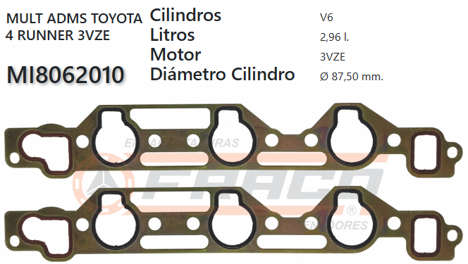 JUNTA DE ADMISION TOYOTA RUNNER 2VZ/3VZ 88/93 (par)